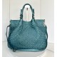 Elow Turquoise Woven Leather Tote Bag