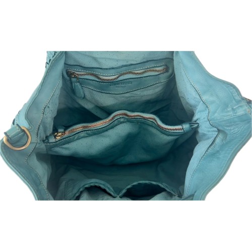 Elow Turquoise Woven Leather Tote Bag