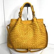 Elow Chic Yellow Woven Leather Tote Bag