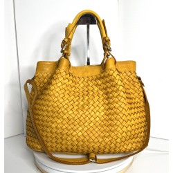 Elow Chic Yellow Woven Leather Tote Bag