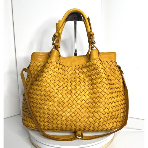 Elow Chic Yellow Woven Leather Tote Bag