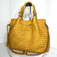 Elow Chic Yellow Woven Leather Tote Bag