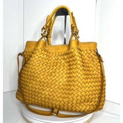 Elow Chic Yellow Woven Leather Tote Bag