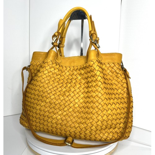 Elow Chic Yellow Woven Leather Tote Bag