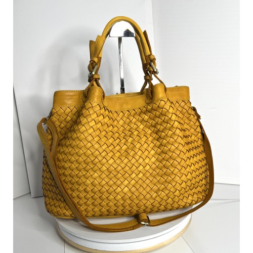 Elow Chic Yellow Woven Leather Tote Bag