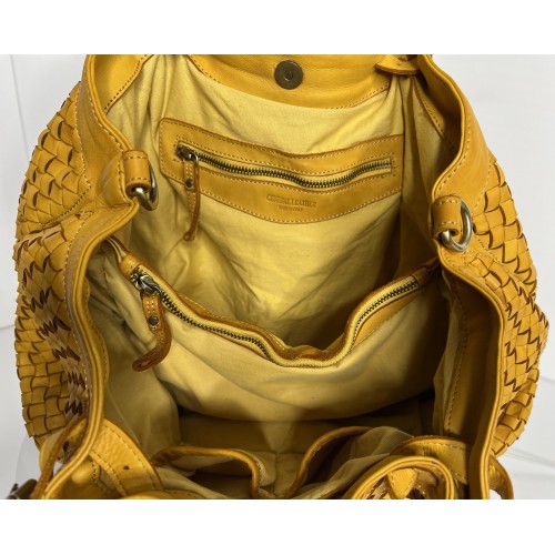 Elow Chic Yellow Woven Leather Tote Bag