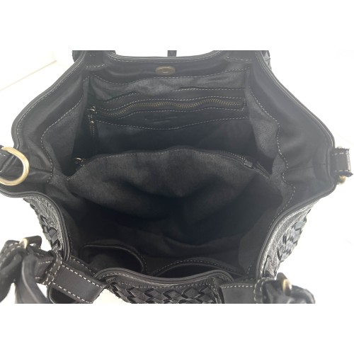 Elow Black Woven Leather Tote Bag