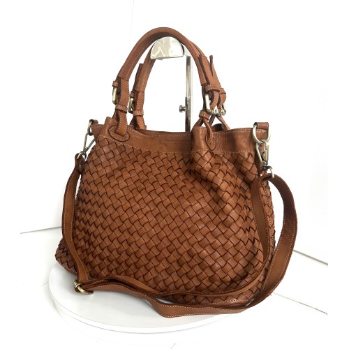 Elow Stylish Cognac Woven Leather Tote Bag