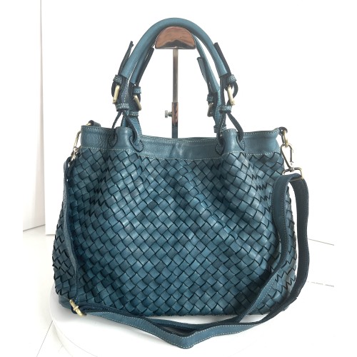 Elow Italian Crafted Teal Blue Leather Tote Bag