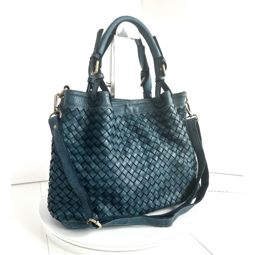 Elow Italian Crafted Teal Blue Leather Tote Bag