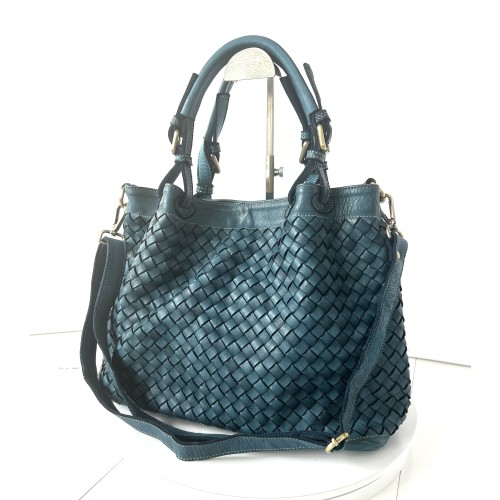 Elow Italian Crafted Teal Blue Leather Tote Bag