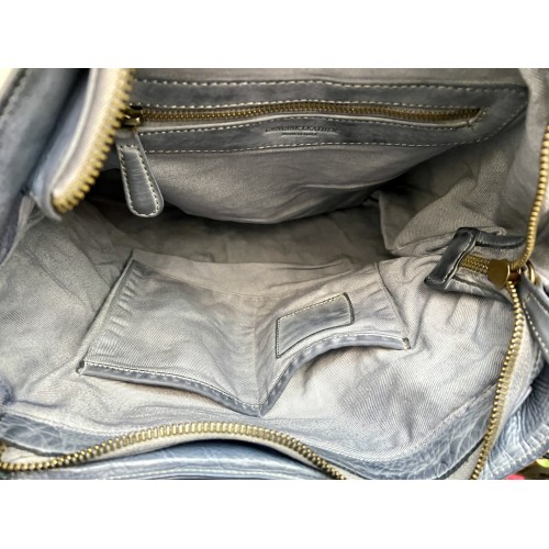 Blue Denim Leather Shoulder Handbag Elya