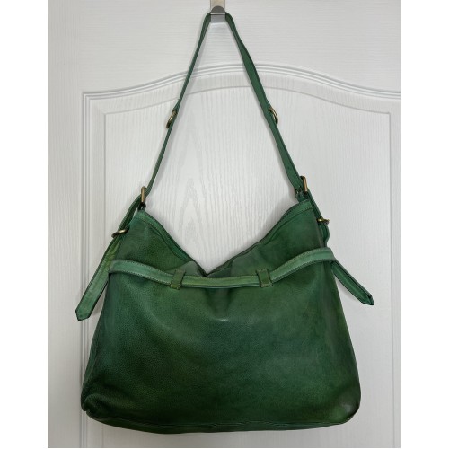 Forest Green Leather Shoulder Handbag Elya