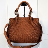 Cognac Woven Leather Handbag Elza