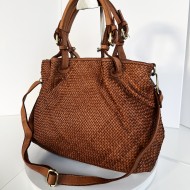 Cognac Woven Leather Handbag Elza