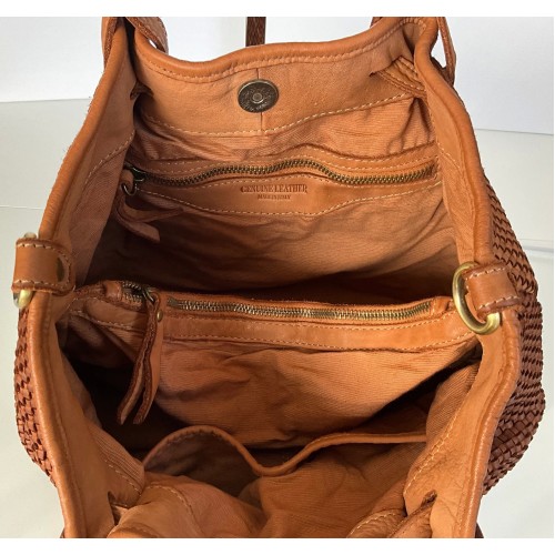 Teal Blue Woven Leather Handbag Elza