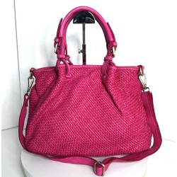 Fuchsia Woven Leather Handbag Elza