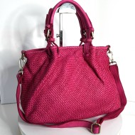 Fuchsia Woven Leather Handbag Elza