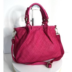 Fuchsia Woven Leather Handbag Elza