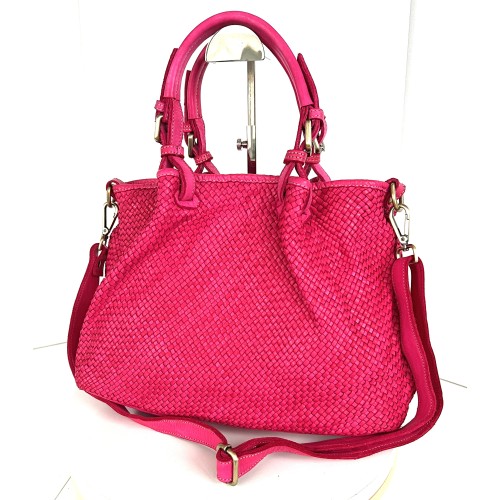 Fuchsia Woven Leather Handbag Elza