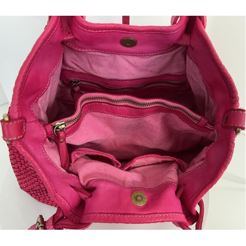 Fuchsia Woven Leather Handbag Elza