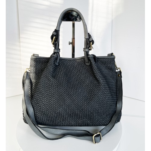 Grey Woven Leather Handbag Elza
