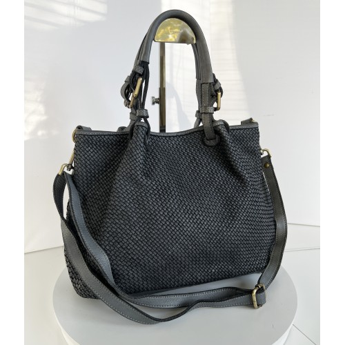 Grey Woven Leather Handbag Elza