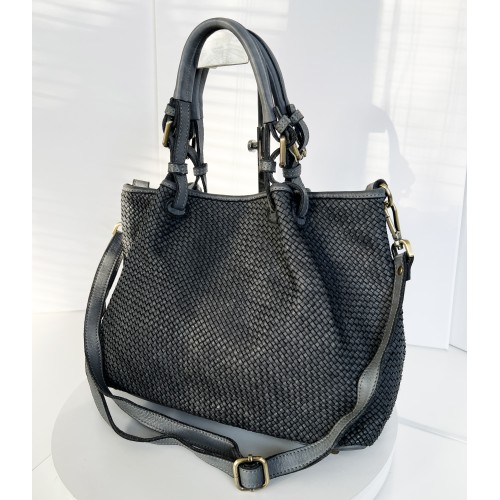 Grey Woven Leather Handbag Elza