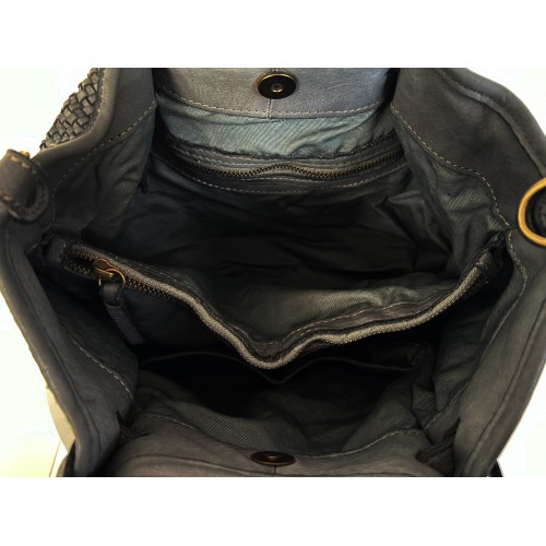 Grey Woven Leather Handbag Elza