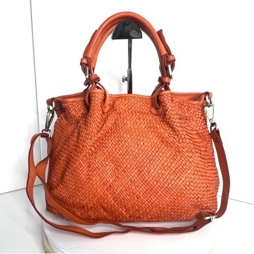 Orange Woven Leather Handbag Elza