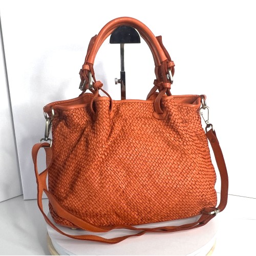 Orange Woven Leather Handbag Elza