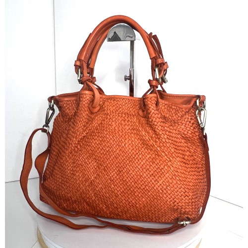 Orange Woven Leather Handbag Elza