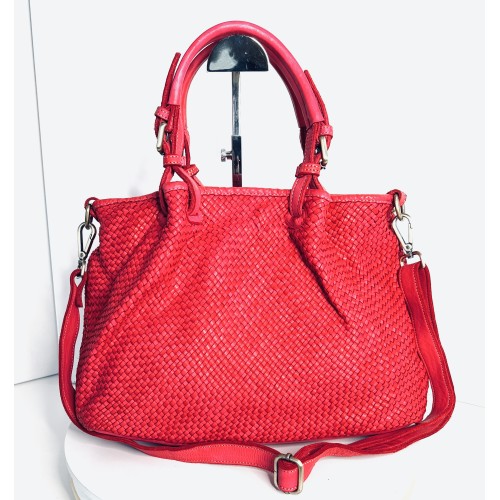 Red Woven Leather Handbag Elza