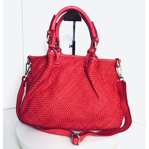 Red Woven Leather Handbag Elza
