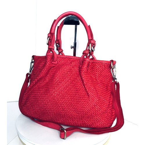 Red Woven Leather Handbag Elza
