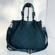 Teal Blue Woven Leather Handbag Elza