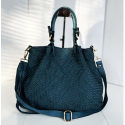 Teal Blue Woven Leather Handbag Elza