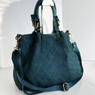 Teal Blue Woven Leather Handbag Elza