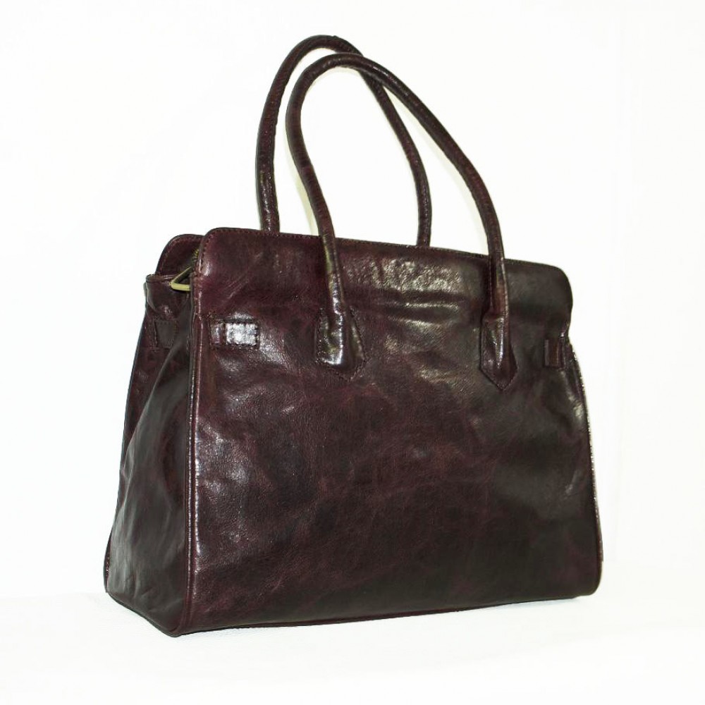 Leather handbag bag Ilita distressed glossy brown crossbody purse