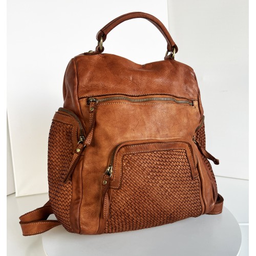 Vintage Cognac Leather Backpack Jerry