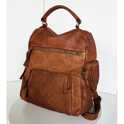 Vintage Cognac Leather Backpack Jerry