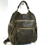 Military Green Leather Backpack Jerry