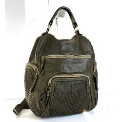 Military Green Leather Backpack Jerry