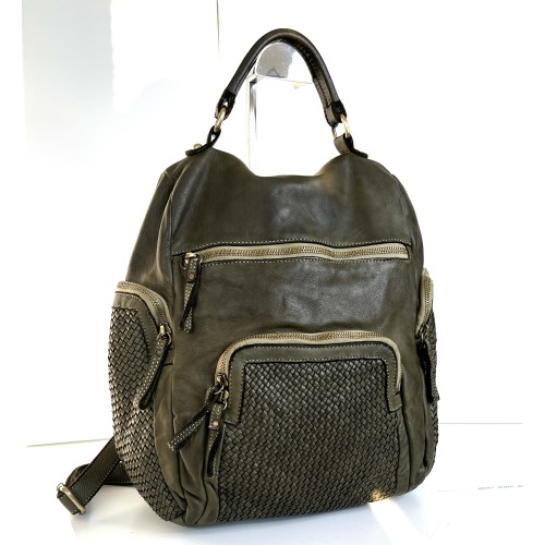 Military Green Leather Backpack Jerry
