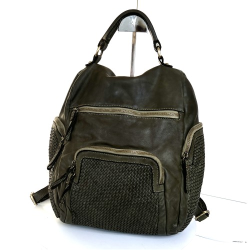 Military Green Leather Backpack Jerry