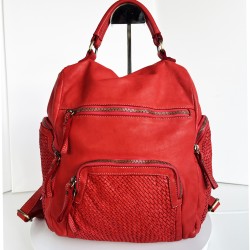 Red Distressed Leather Backpack Jerry