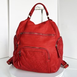 Red Distressed Leather Backpack Jerry