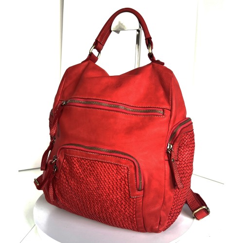 Red Distressed Leather Backpack Jerry