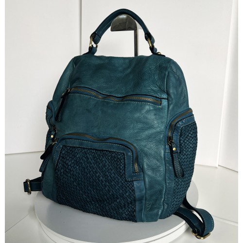 Teal Blue Leather Backpack Jerry