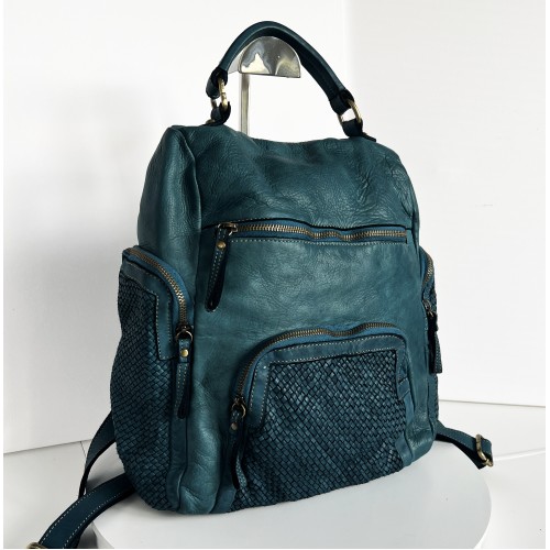 Teal Blue Leather Backpack Jerry